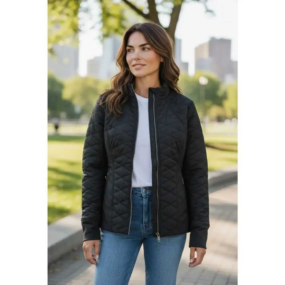 ATHLETA Upside Jacket Sz S Black Quilted Full Zip Softshell Outdoor‎ Athleisure